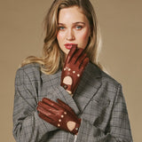 Alexis (cognac) - Klassieke lamsleren autohandschoen met touchscreen-functie