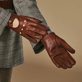 Alexis (cognac) - Klassieke lamsleren autohandschoen met touchscreen-functie