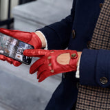 Alexis (rood) - Klassieke lamsleren autohandschoen met touchscreen-functie