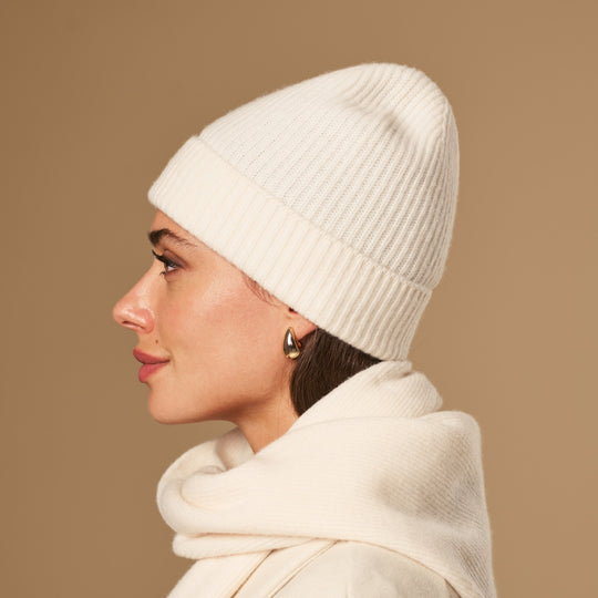 Mischa (crème) - Premium beanie van zachte Merino wol (unisex)