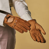 Cecilia (cognac) – Exclusieve dames autohandschoenen van pekari leer