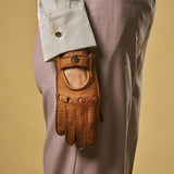 Cecilia (cognac) – Exclusieve dames autohandschoenen van pekari leer