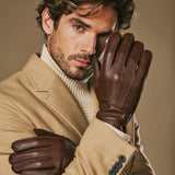 Charles (bruin) – Luxe Amerikaanse hertenleren heren handschoenen met warme kasjmier voering