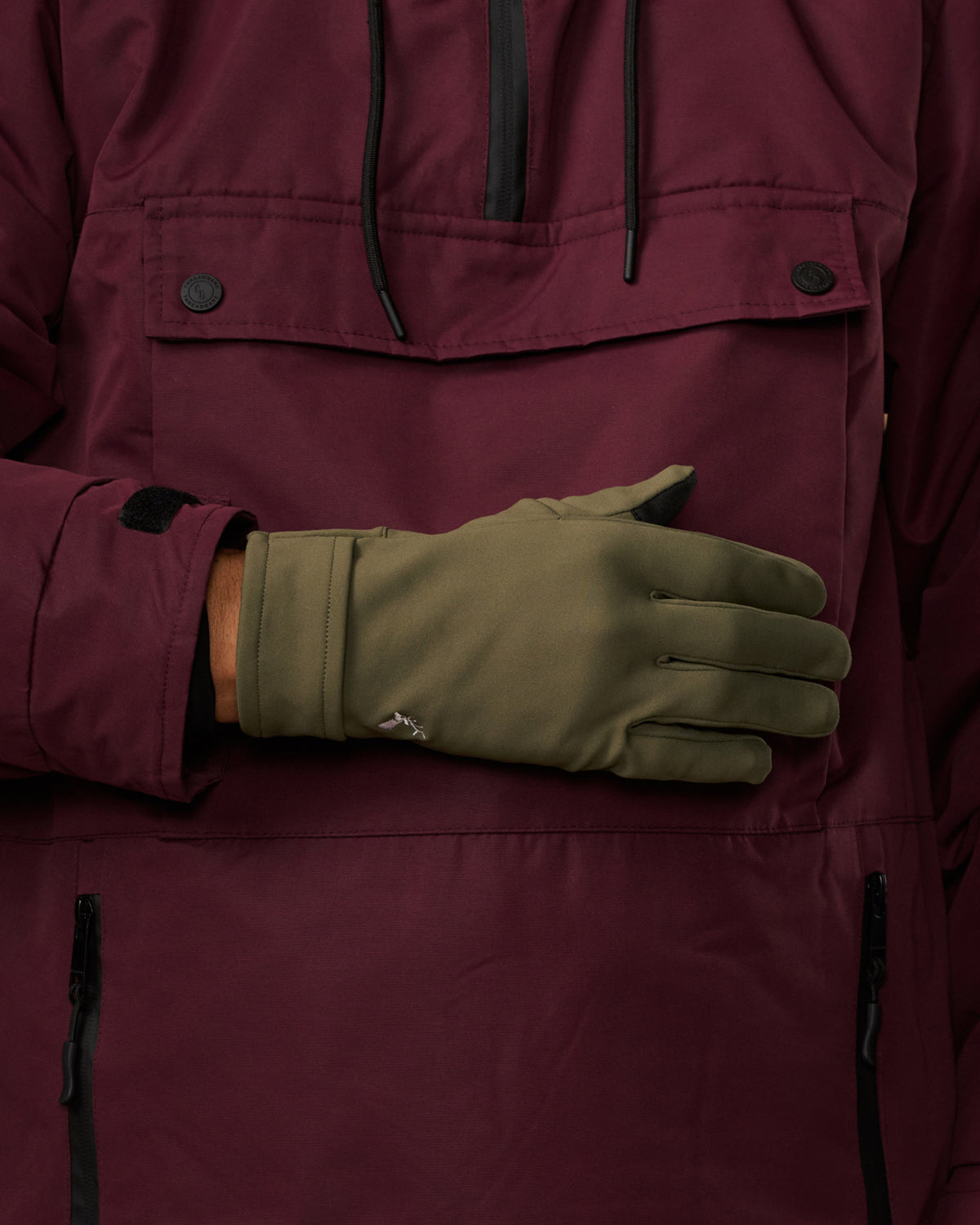 Olive green activity glove with a close-fitting wrist cuff