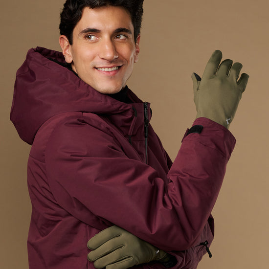 Men's olive green lightweight gloves with sports watch opening