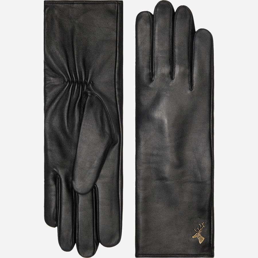 Emma (schwarz) - Extralange Handschuhe aus Schafsleder mit luxuriösem Kaschmirfutter und Touchscreen-Funktion