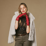 Emma (rood) – Extra lange dameshandschoenen van schapenleer met luxe kasjmier voering en touchscreen-functie