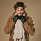 Frederick (zwart) – Heren handschoenen met basketweave-patroon, wollen voering en touchscreen-functie