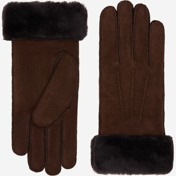 Giocante (bruin) - Suède handschoenen met luxe schapenvacht voering