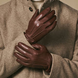 Harvey (bruin) - Geitenleren handschoenen met luxe wol voering & touchscreen-functie