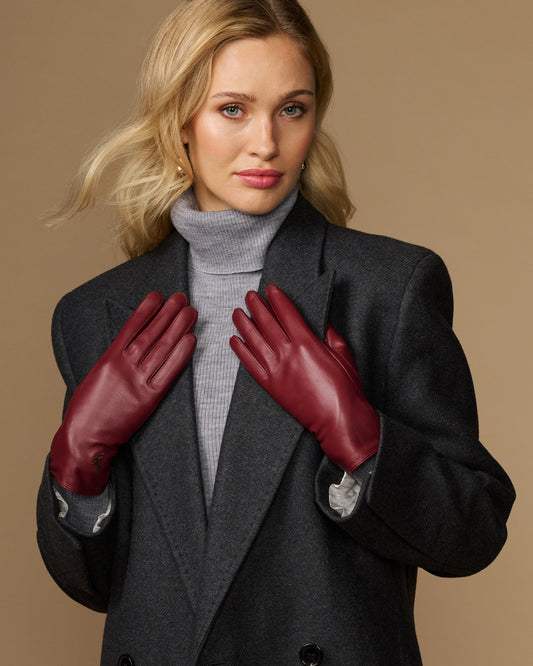 Bordeaux women's sheepskin leather gloves with wool-cashmere lining