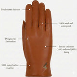 Ivy (cognac) - Schapenleren handschoenen met wol/kasjmier voering & touchscreen-functie
