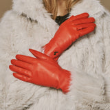 Ivy (oranje) – Dames handschoenen van nappaleer met kasjmier-wol voering en touchscreen-functie