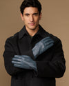 Blue sheepskin gloves with fleece lining, men's winter gloves