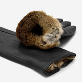 Jasmine (zwart) – Dameshandschoenen van lamsleer met luxe konijnenbont voering en touchscreen-functie