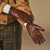 Jasmine (bruin) – Dames handschoenen van lamsleer met luxe konijnenbont voering en touchscreen-functie