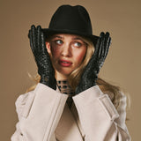 Josephine (zwart) – Dames handschoenen met basketweave-patroon, wollen voering en touchscreen-functie