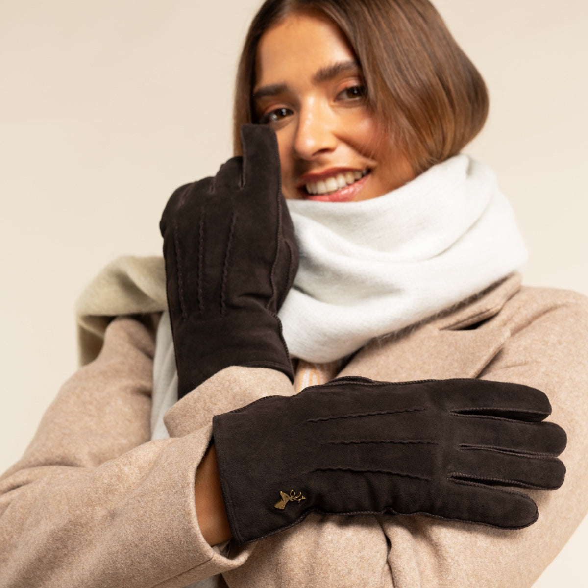 Van Buren suède/wollen dames handschoenen | Camel | 1/S | Lamsvacht handschoenen Van Buren suède/wollen dames handschoenen | Camel | 1/S | Lamsvacht handschoenen