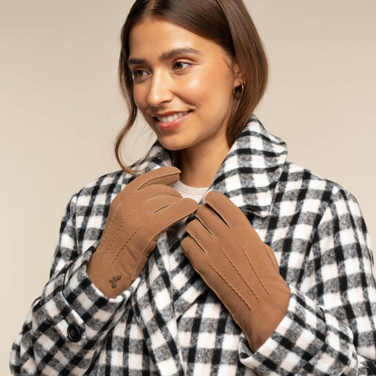 Josie (camel) - Suède geitenleren handschoenen met luxe schapenvacht voering