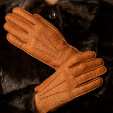 Kathleen (cognac) – Exclusieve dames handschoenen van pekari leer met kasjmier voering