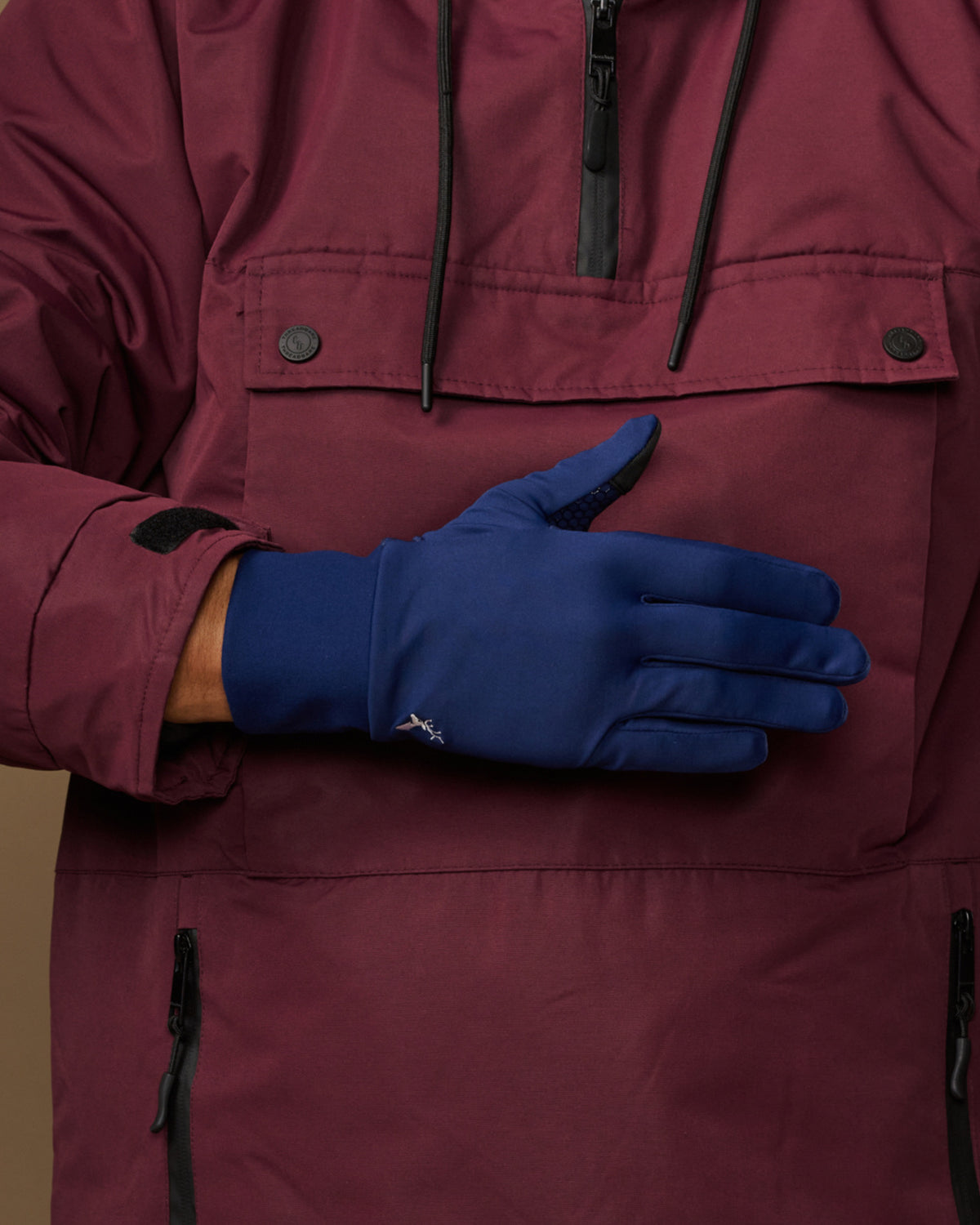Blue activity glove with smooth back and fitted cuff