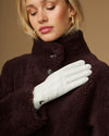 White sheepskin leather glove with fleece lining and stitched fingertips