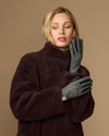 Women's herringbone tweed gloves with black leather palm and stitched cuff