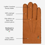 Benedict (cognac) – Exclusieve heren handschoenen van pekari leer met luxe kasjmier voering