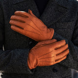 Benedict (cognac) – Exclusieve heren handschoenen van pekari leer met luxe kasjmier voering