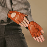 Robyn (cognac) - Luxe vingerloze autohandschoenen van Amerikaans hertenleer
