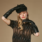 Rosemary (zwart) – Extra lange dames handschoenen van lamsleer met zijden voering en touchscreen-functie