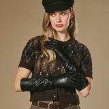 Rosemary (zwart) – Extra lange dames handschoenen van lamsleer met zijden voering en touchscreen-functie