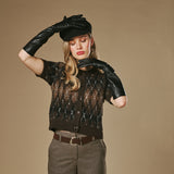 Rosemary (zwart) – Extra lange dames handschoenen van lamsleer met zijden voering en touchscreen-functie