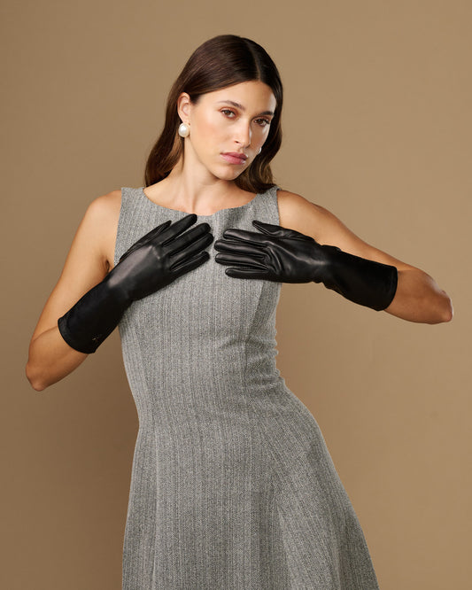 Rosemary Mid-forearm (schwarz) - Damenhandschuhe aus Lammleder mit Seidenfutter & Touchscreen-Funktion