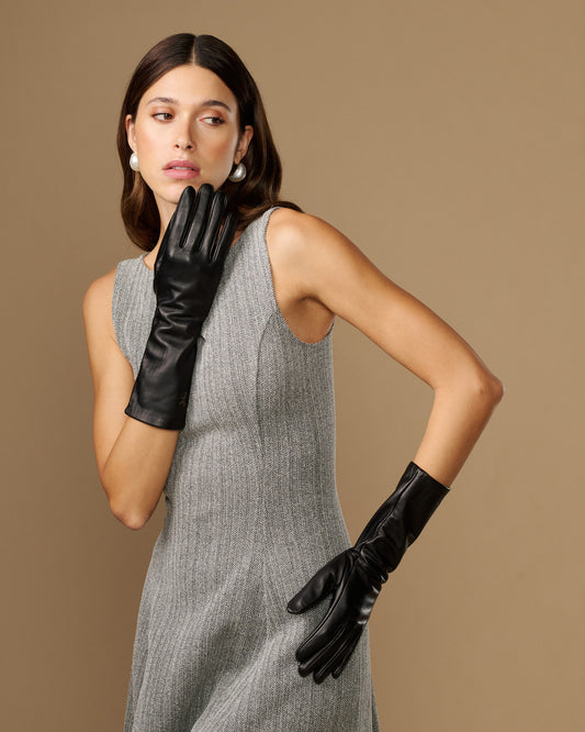 Rosemary Mid-forearm (schwarz) - Damenhandschuhe aus Lammleder mit Seidenfutter & Touchscreen-Funktion