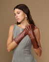 Rosemary Mid-forearm (chestnut brown) - Women's lambskin leather gloves with silk lining & touchscreen feature