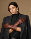 Rosemary Mid-forearm (chocolate brown) - Women's lambskin leather gloves with silk lining & touchscreen feature