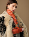 Rosemary Mid-forearm (orange) - Women's lambskin leather gloves with silk lining & touchscreen feature