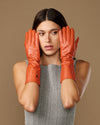 Rosemary Mid-forearm (orange) - Women's lambskin leather gloves with silk lining & touchscreen feature