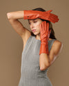 Rosemary Mid-forearm (orange) - Women's lambskin leather gloves with silk lining & touchscreen feature