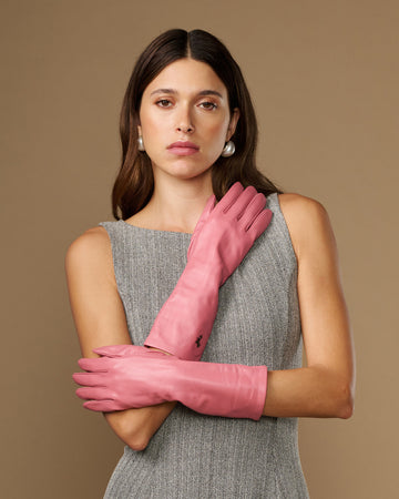 Rosemary Mid-forearm (pink) - Women's lambskin leather gloves with silk lining & touchscreen feature