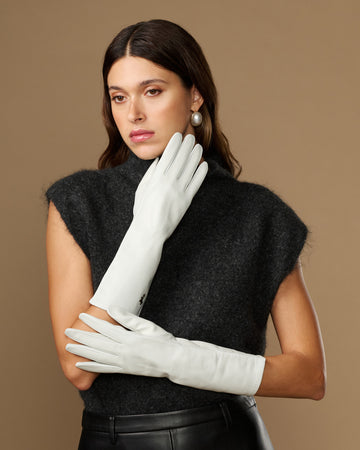 Rosemary Mid-forearm (white) - Women's lambskin leather gloves with silk lining & touchscreen feature