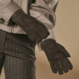 Roxanne (bruin) – Dames patchwork handschoenen van schapenleer met warme schapenvacht voering