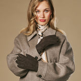 Roxanne (bruin) – Dames patchwork handschoenen van schapenleer met warme schapenvacht voering