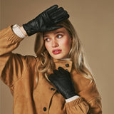 Sienna (zwart) – Luxe dames handschoenen van Amerikaans hertenleer met kasjmier voering