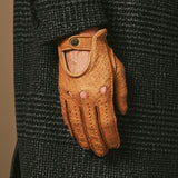 Silvio (cognac) – Exclusieve heren autohandschoenen van pekari leer