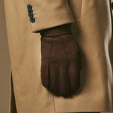 Taylor (bruin) – Heren patchwork handschoenen van schapenleer met warme schapenvacht voering