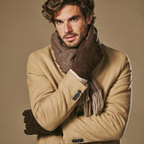 Taylor (bruin) – Heren patchwork handschoenen van schapenleer met warme schapenvacht voering