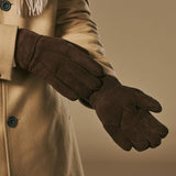 Taylor (bruin) – Heren patchwork handschoenen van schapenleer met warme schapenvacht voering