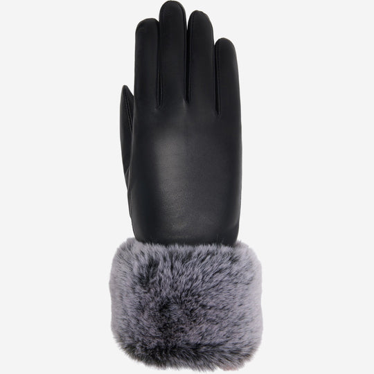 Vera (zwart) - Luxe leren handschoenen met faux fur bont bij pols & touchscreen-functie